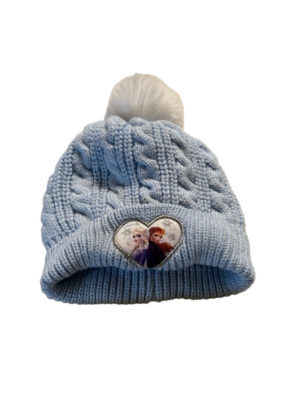 Light Blue Toddler Pom Pom Toque with Frozen Heart Patch